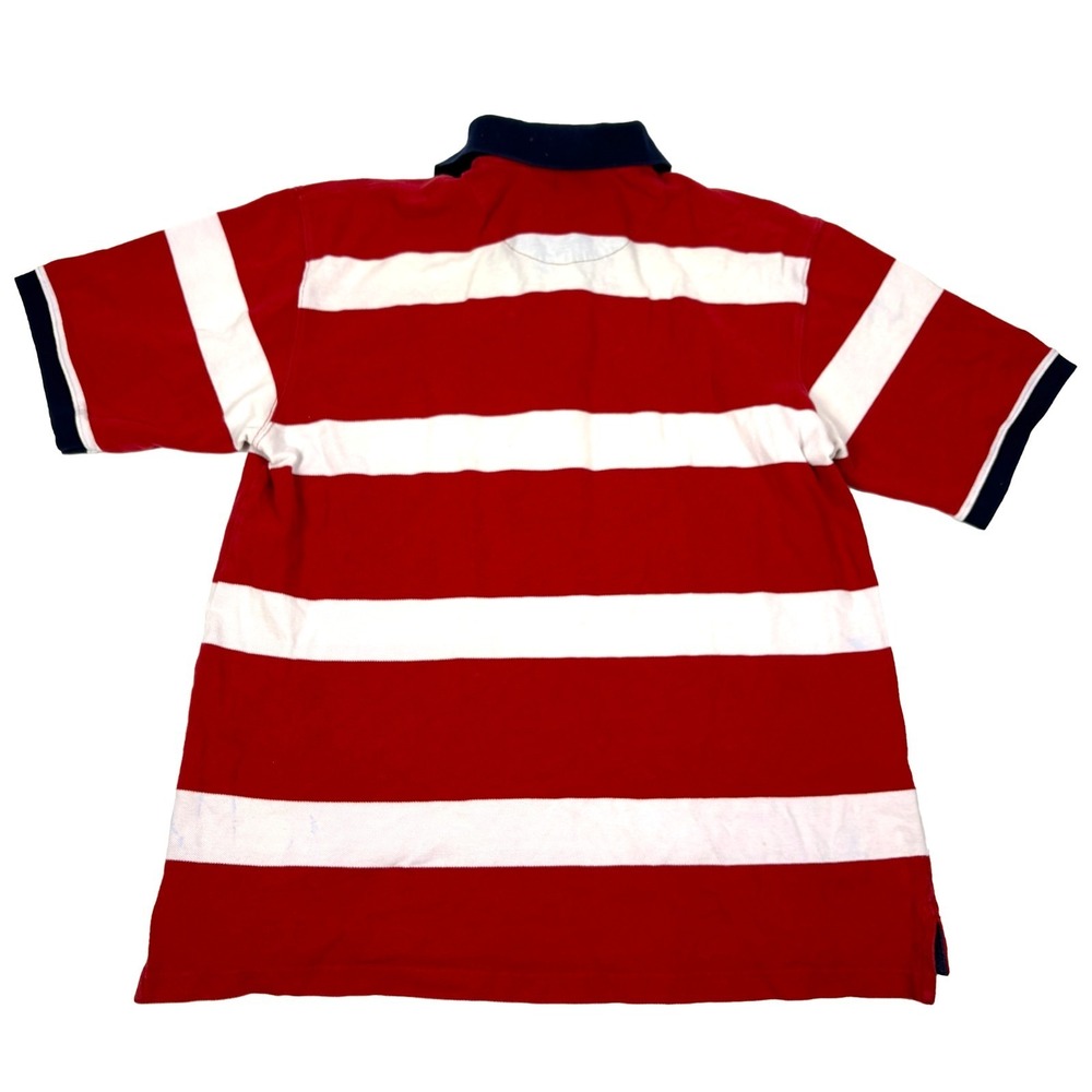 VTG 90s Eddie Bauer S/S Rugby Polo Shirt Mens Sz L Red White Blue Oversized Prep - Picture 2 of 16